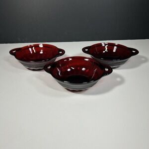 3 Anchor Hocking Depression Glass Royal Ruby Red Coronation 4.25 In Berry Bowls